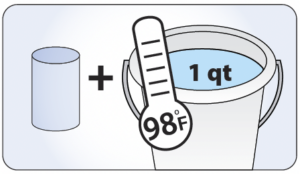 Illustration of correct water temperature for Hydra Tabs application of 98 degrees Fahrenheit